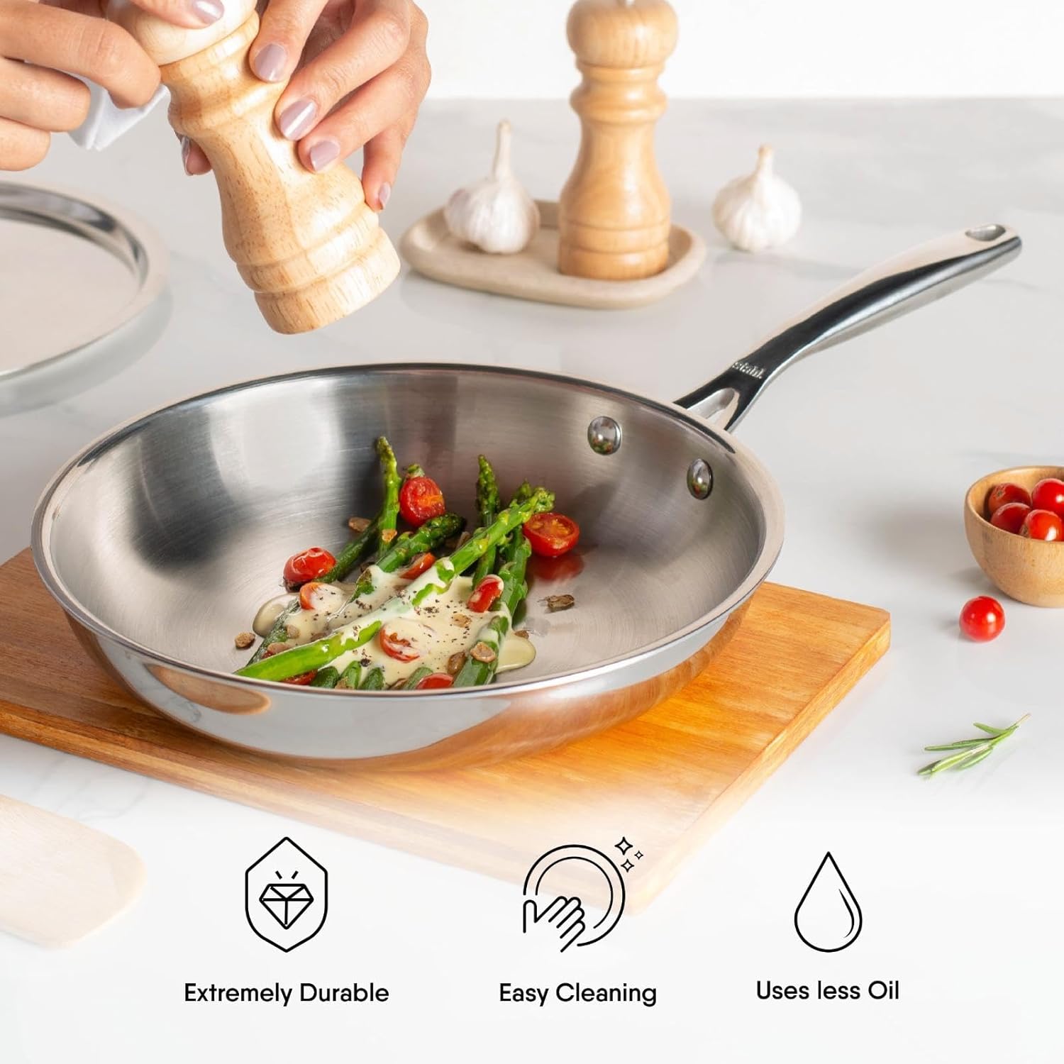 Triply Stainless Steel Artisan Frying Pan with Lid and Induction Base 4420, Dia 20 cm, 1.3L (Serves 2 People) - Image 6