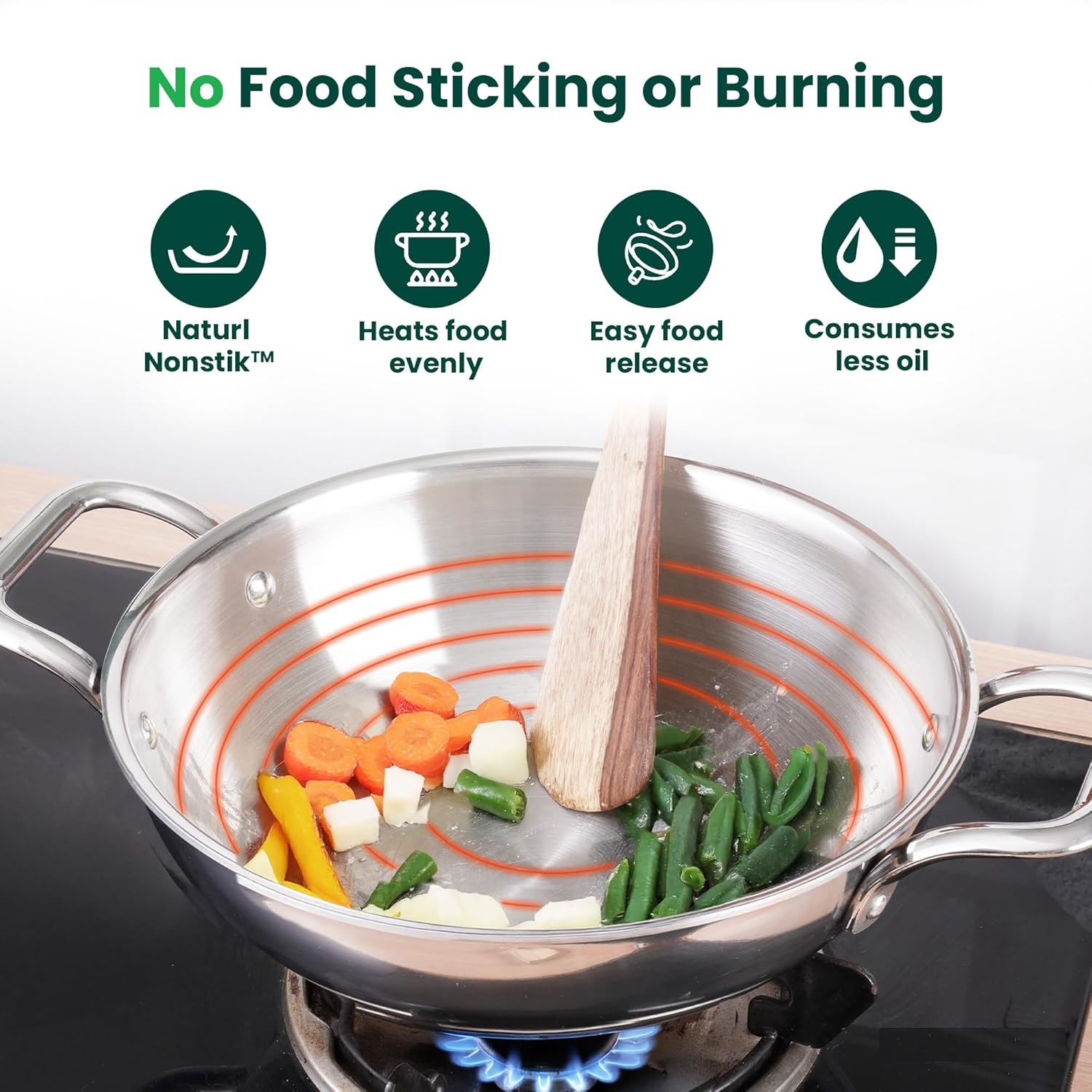Triply Stainless Steel Kadhai with Lid,Kadai for Cooking, Stainless Steel Cookware Triply Kadai, Induction & Gas Stove Compatible - Image 7