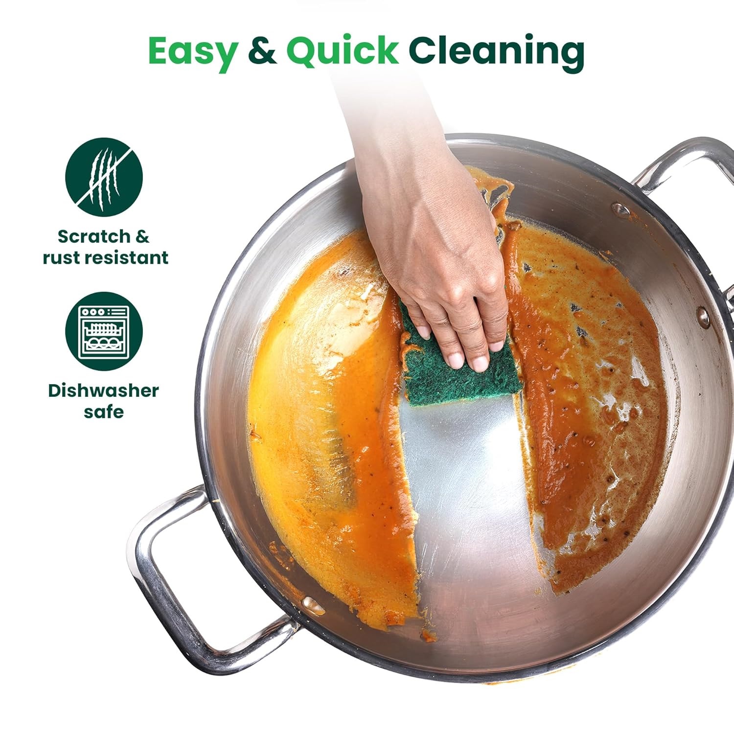 Triply Stainless Steel Kadhai with Lid,Kadai for Cooking, Stainless Steel Cookware Triply Kadai, Induction & Gas Stove Compatible - Image 8