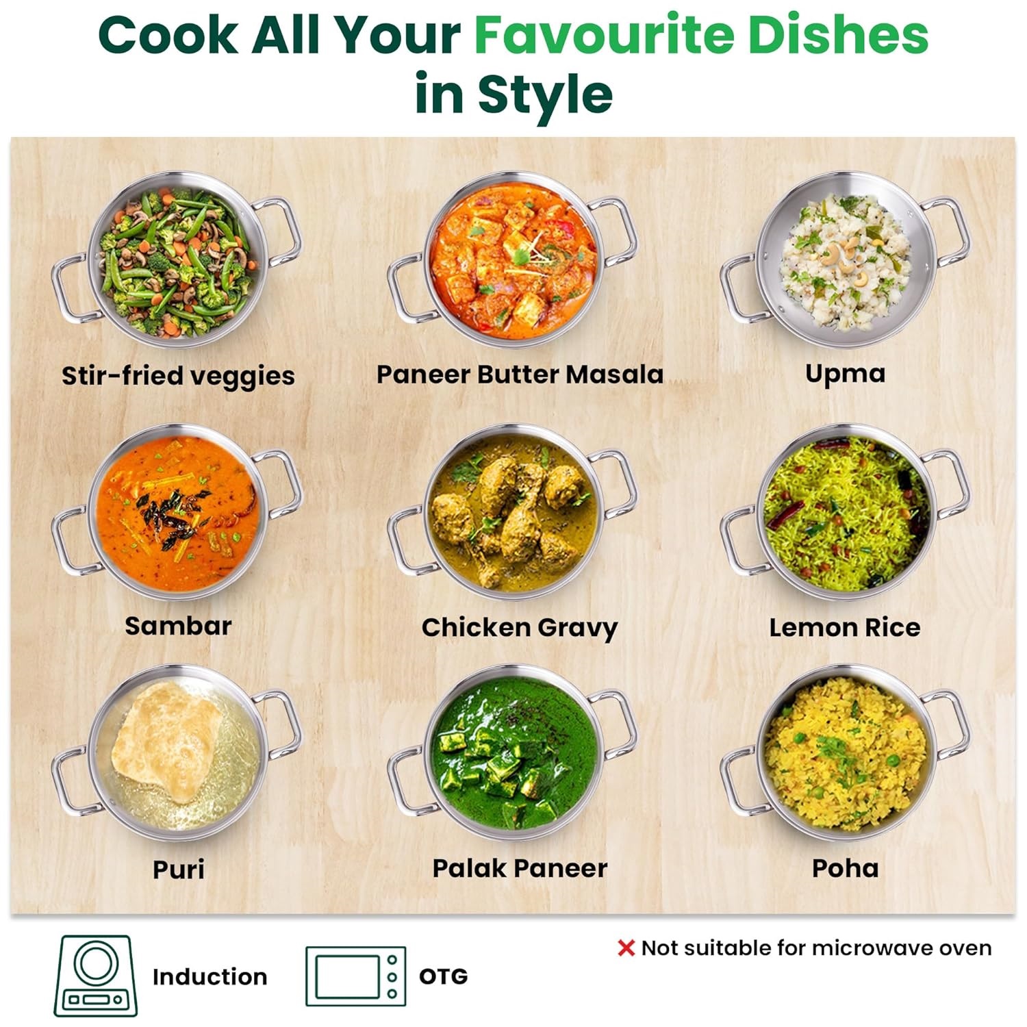 Triply Stainless Steel Kadhai with Lid,Kadai for Cooking, Stainless Steel Cookware Triply Kadai, Induction & Gas Stove Compatible - Image 10